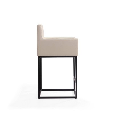 Ambassador Cream and Black Leather Metal Counter Stool