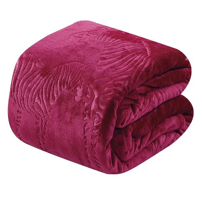 Zebra Print Microplush Best Quality Super Premium Blanket Burgundy by Plazatex