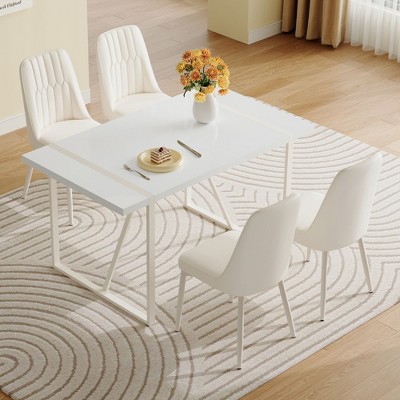 NicBex Dining Table Set for 4 Kitchen Table Cream-Style White MDF Dining Table Set with 4 Armless Chairs for Small Places