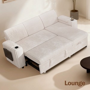 Dyonery sofa, with a pull-out bed, 5-seat sofa, adjustable backrest, storage space, small table and cup holder, tool-free assembly - 1 of 4