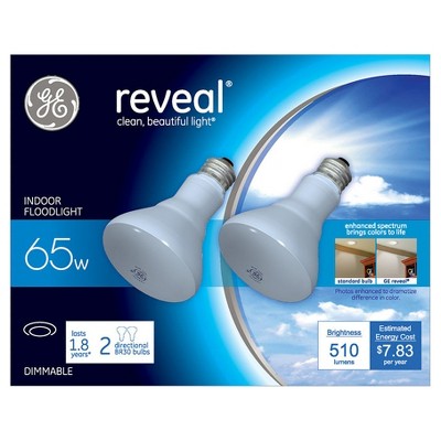 General Electric 65w 2pk R30 Reveal Incandescent Light Bulb