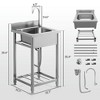Resenkos Stainless Steel Outdoor Utility Sink with Cold and Hot Water Pipe and Storage Shelf for Laundry Garage, 22" Silver - 4 of 4