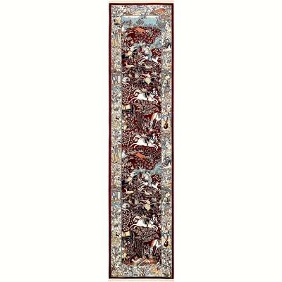 Burgundy and Tan Floral Synthetic Runner Rug