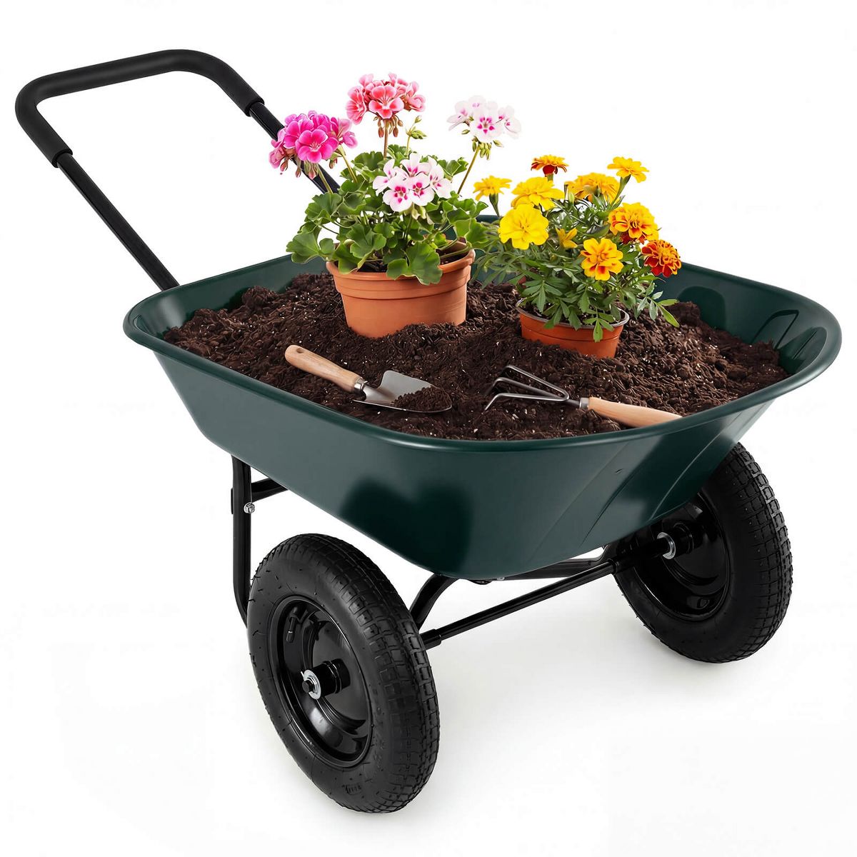 Costway 2 Tire Wheelbarrow Cart Heavy-duty Dolly Utility Cart Green