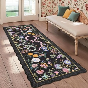 Pastoral Floral Washable Area Rug Non Slip Farmhouse Floor Cover Soft Non Shedding Indoor Rug Low Pile Foldable Carpet for Living Rom Bedroom Nursery - 1 of 4