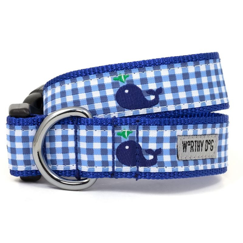 The Worthy Dog Gingham Whales Dog Collar, 1 of 6