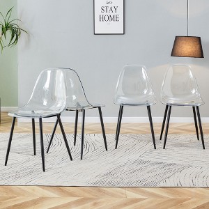 NicBex Plastic Dining Chairs Set of 4,Armless Transparent Kitchen Chairs with Curved Backrest and Black Metal Legs for Dining Room,Kitchen - 1 of 4