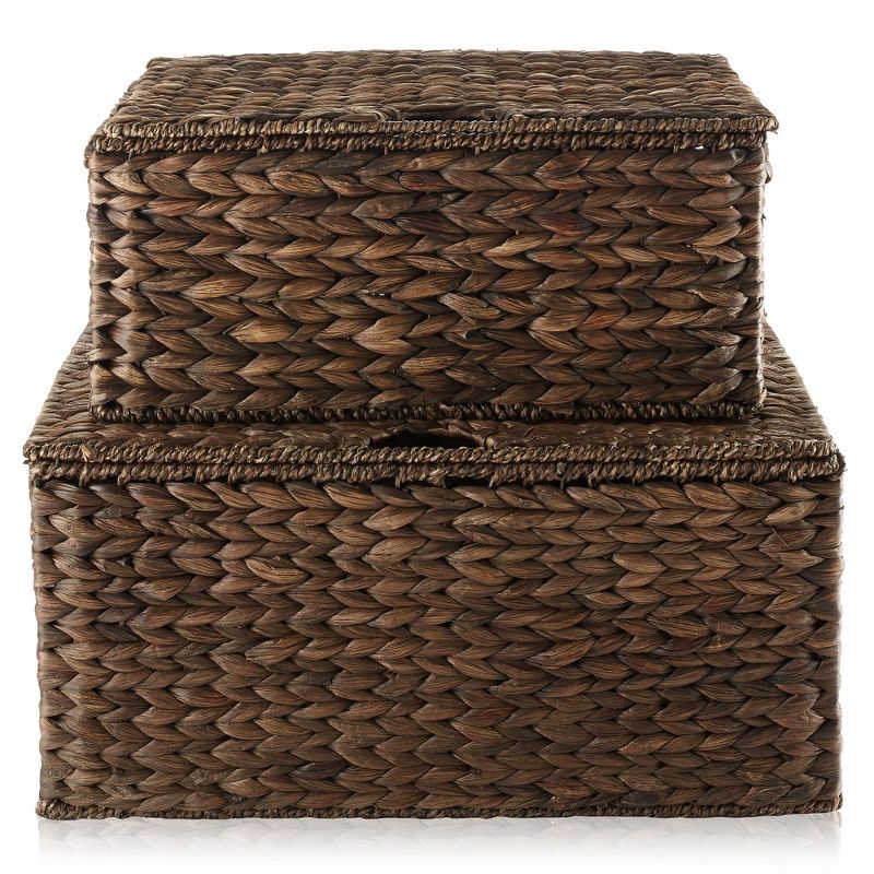 Casafield Water Hyacinth Lidded Storage Basket Sets,  Multipurpose Rectangular Organizer Totes, 4 of 8