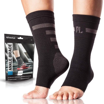 Powerlix Ankle Compression Sleeve Socks, Arch & Ankle Support for Men & Women (Pair), Black