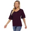 BLUEMING Womens Flutter Elbow Sleeve Shirts V Neck Tee Blouse Pagoda Sleeve T-Shirts Summer Tee Blouse Flowy Tops - 3 of 4
