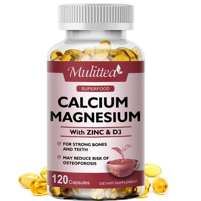 Mulittea Calcium Magnesium with Zinc & D3 Capsules, Support Bone, Muscles & Sleep, 120 Capsules