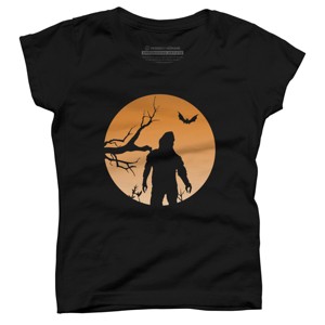 Girl's Design By Humans Yeti Halloween Harvest Moon By LivedInTees T-Shirt - 1 of 3