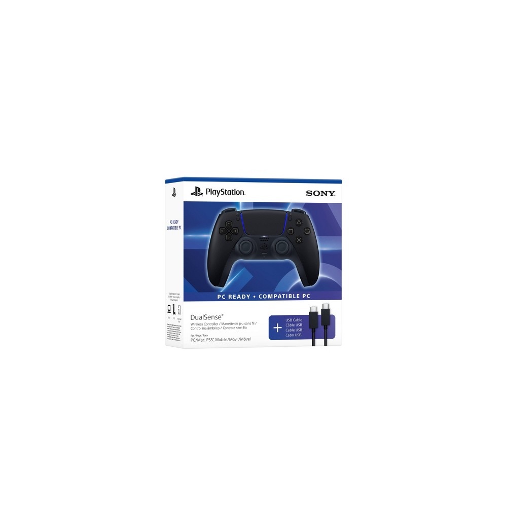 DualSense Controller: Midnight Black + USB Cable, PC Ready - PlayStation 5