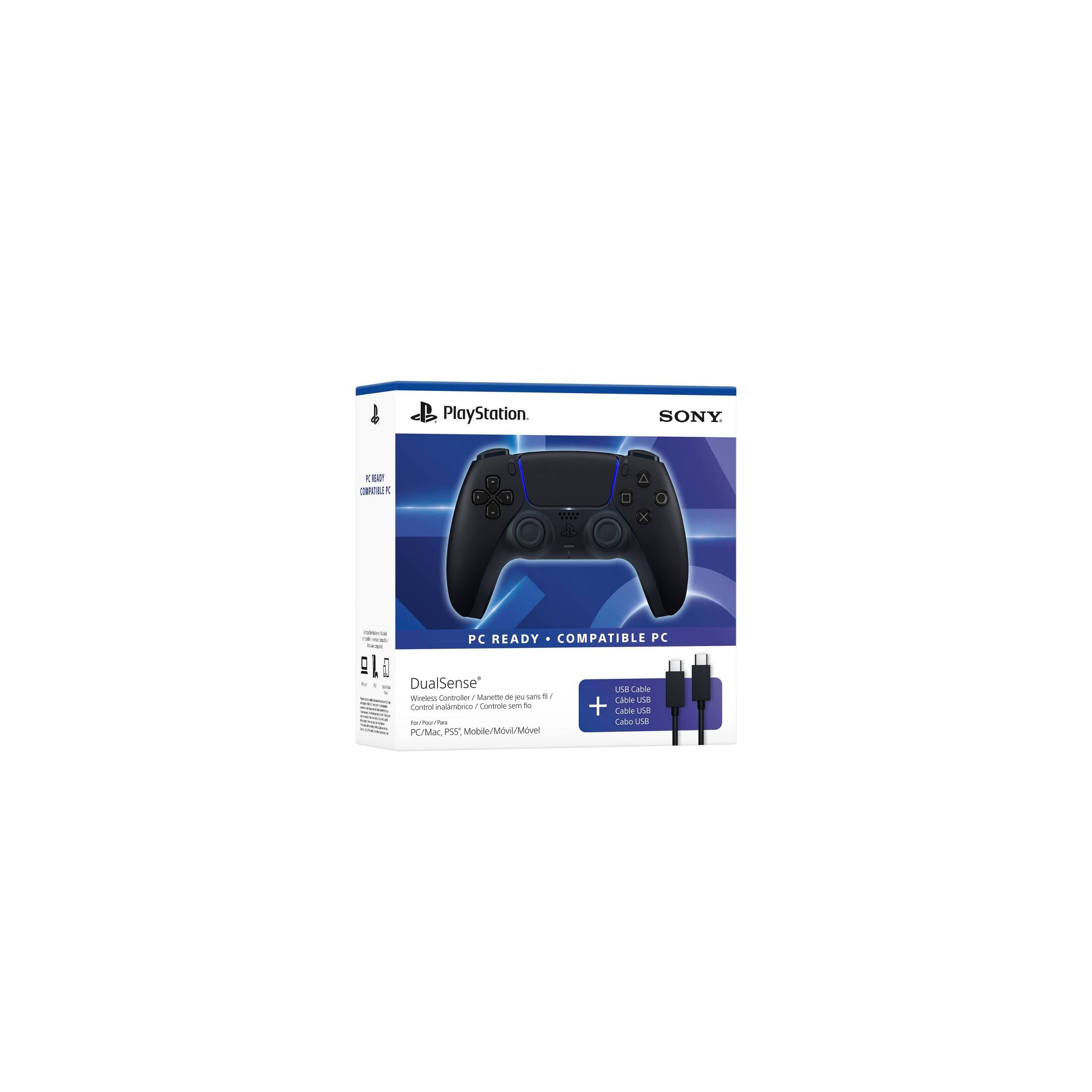 DualSense Controller: Midnight Black + USB Cable, PC Ready - PlayStation 5