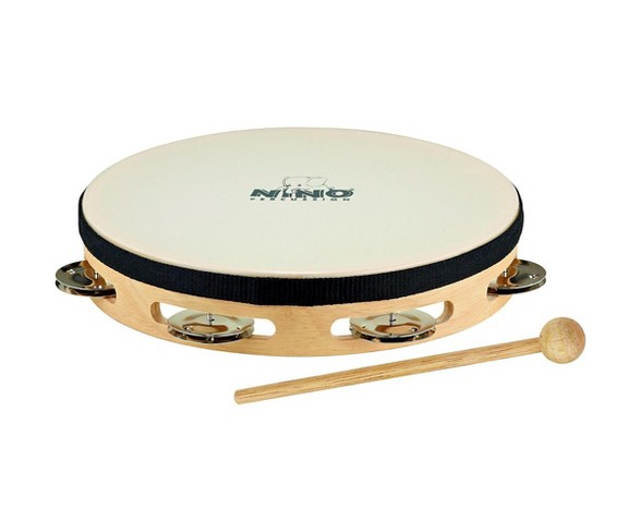 Nino Headed Wood Tambourine w/Single Row of Chimes Natural 8 in.