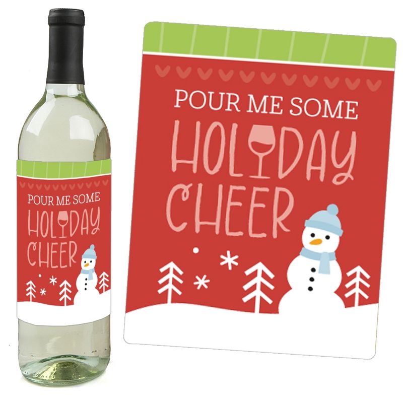 Big Dot of Happiness Colorful Christmas Sweaters - Ugly Sweater Holiday Party Decorations for Women and Men - Wine Bottle Label Stickers - Set of 4, 2 of 9