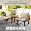 3 Piece Metal Bistro Set, Small Patio Furniture Set with Cushions, Armchairs, Slatted Table for Backyard Balcony - 4 of 4
