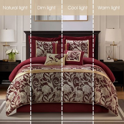 Burgundy and Gold King Microfiber Floral Comforter Set