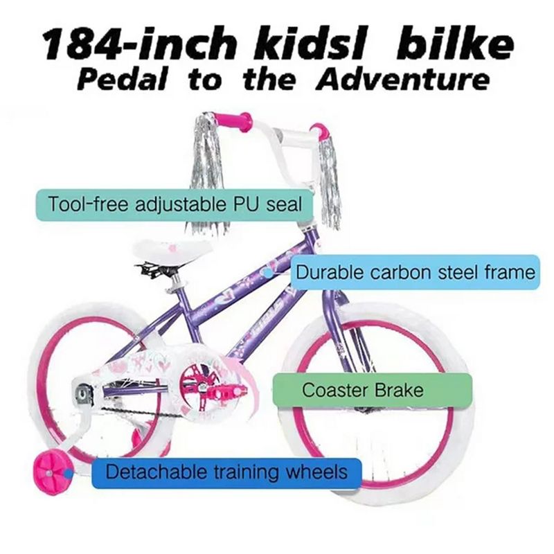 SKONYON 18 in. Kids Bike with Training Wheels for Girls Ages 6-12 Years, Purple, 3 of 9