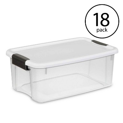 Sterilite 18 Quart Ultra Latch Storage Box with White Lid & Clear Base,18 Pack