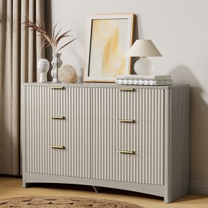 6-drawer dressing table, rounded drawer slot wooden box, dressing table TV stand, and storage rack for bedroom and hallway, gray - 1 of 4
