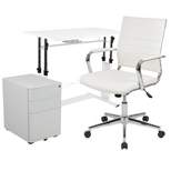 Flash Furniture Work From Home Kit - White Adjustable Computer Desk, LeatherSoft Office Chair and Side Handle Locking Mobile Filing Cabinet