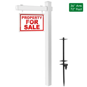 Costway 6' UPVC Real Estate Sign Post Open House Yard Home for Sale White W/Stake - 1 of 4