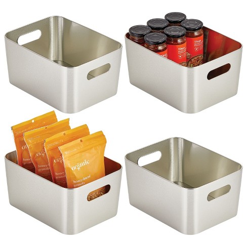 mDesign Small Metal Kitchen Storage Container Bin with Handles, 4