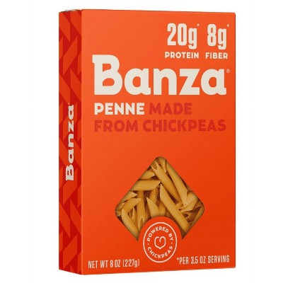Banza Penne Pasta from Chickpeas - Gluten Free, High Protein, and Lower Carb Shelf-Stable Protein Noodles, 8oz (Pack of 4)
