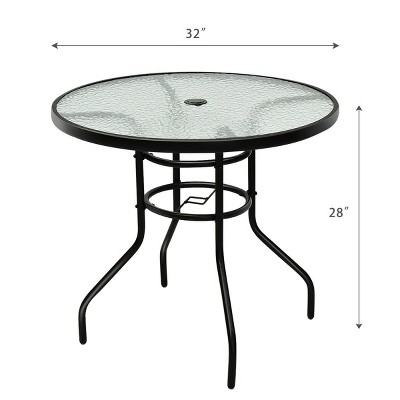 32'' Black Steel and Tempered Glass Round Patio Table