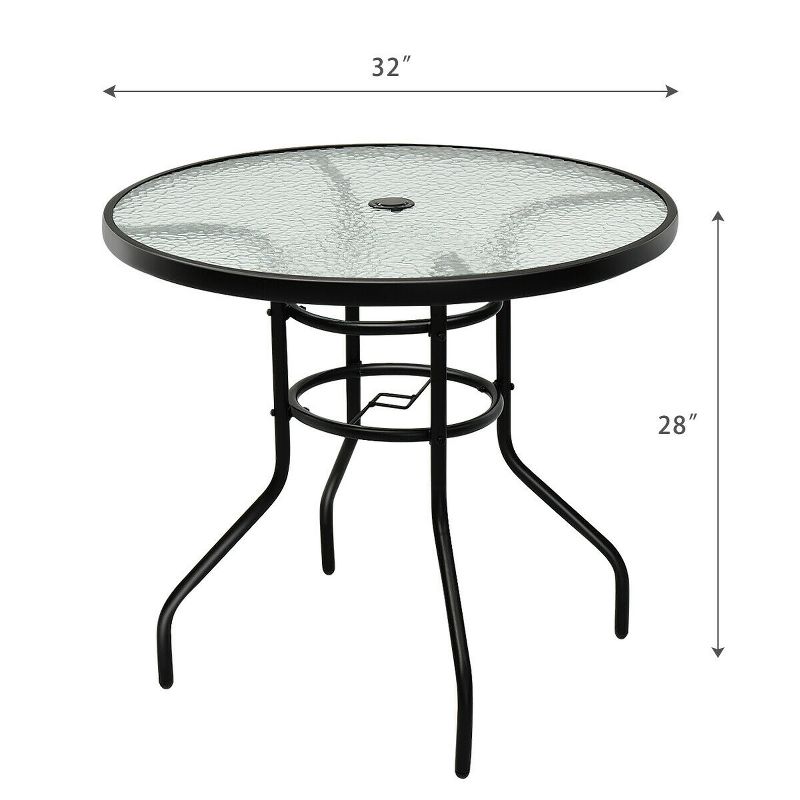 Costway 32'' Patio Round Table Tempered Glass Steel Frame Outdoor Pool Yard Garden, 2 of 9