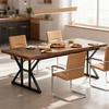 Gulches Rustic Farmhouse Series Modern Farmhouse Vintage Brown White Thick Solid Wood 70 in Trestle Base Dining Table Seats 6 - 3 of 4