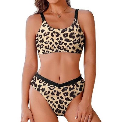 AI'MAGE Women's High Cut Bikini Set 2 Piece Sporty Swimsuit Color Block Bathing Suit with Trim