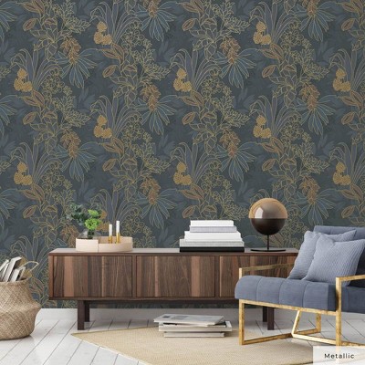 Twilight Floral Non-Pasted Grasscloth Wallpaper Roll