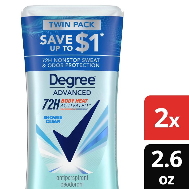 Degree Advanced Montionsense Shower Clean 72-Hour Antiperspirant &#38; Deodorant - 2.6oz/2pk, 1 of 11