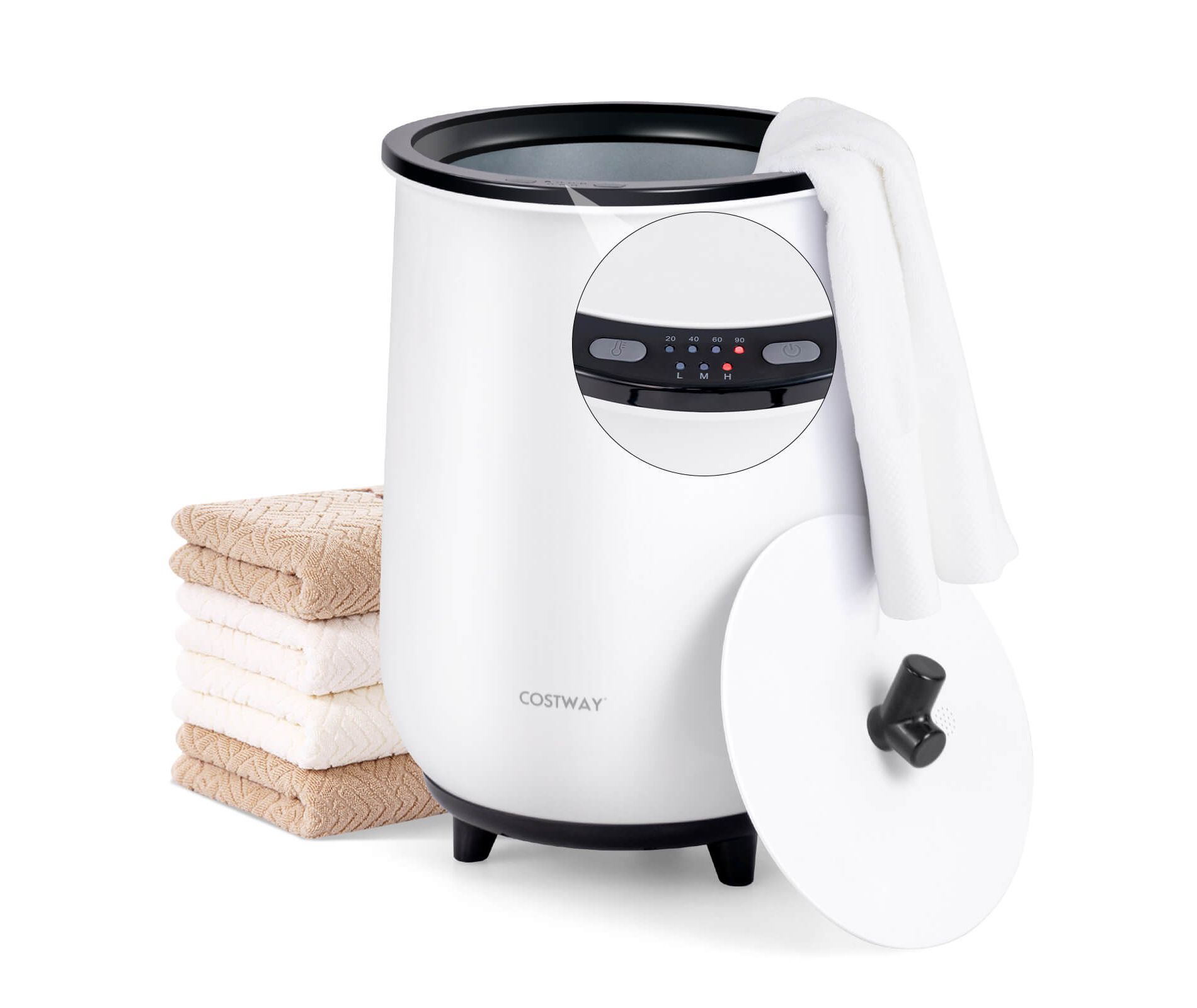 Costway 23L Bathroom Towel Warmer Bucket 4 Timer with Fragrance Holder & 3-Level Heating Grey/White/Black/Brown