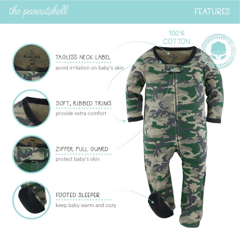 The Peanutshell Footed Baby Sleepers for Boys, Dino Camo, 3-Pack Newborn to 12 Months, 3 of 8