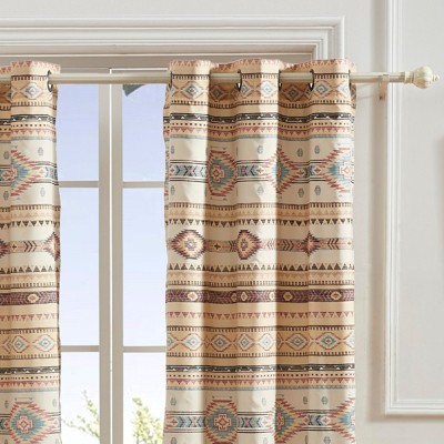 Phoenix Beige Southwest Geometric Light-Filtering Grommet Curtain Panels