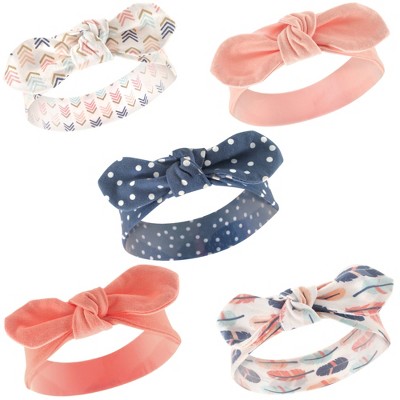 Hudson Baby Infant Girl Cotton Headbands 5pk, Feathers, 0-24 Months