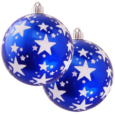 Christmas by Krebs 2ct Azure Blue and White Stars Shatterproof Christmas Ball Ornament 6" (150mm)