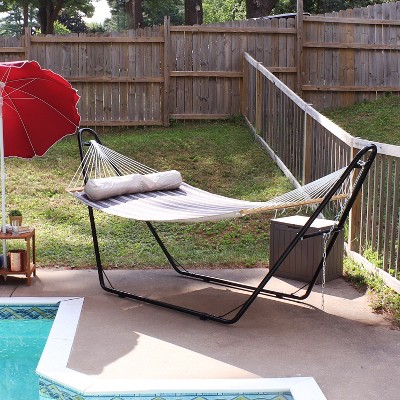 Mountainside Double Quilted Fabric Hammock with Steel Stand