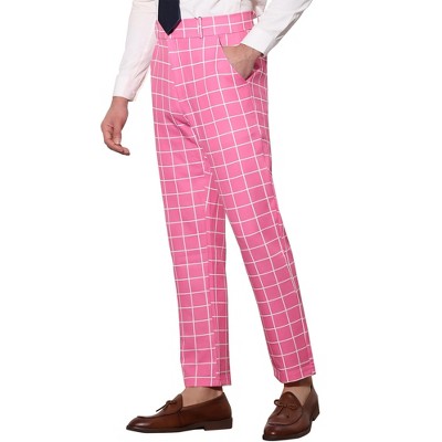 Lars Amadeus Men's Plaid Dress Classic Fit Formal Checked Trousers