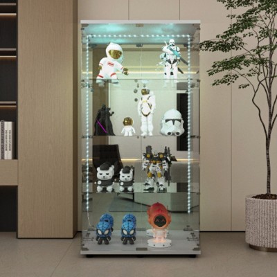 Syemin Decorative Storage Cabinets Tempered Glass Display Cabinet, Display Cabinet with Glass Doors, Storage Cabinet, White, 30.91"*13.58"*64.17"