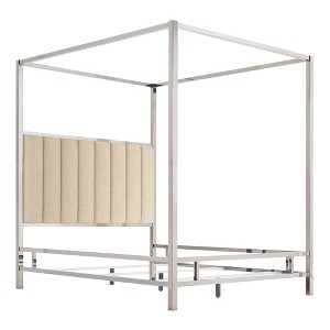 Queen Manhattan Canopy Bed with Vertical Channel Headboard Oatmeal Brown - Inspire Q