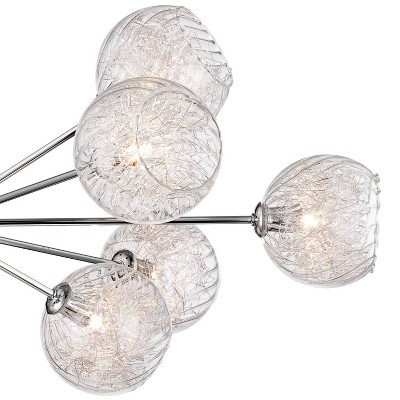 Modern Chrome Sputnik Chandelier with Mouth-Blown Glass Cups