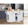 ORRD Kitchen Island with Rubber Wood Countertop, 5 Wheel Cart with Storage Cabinet & Drawers for Dining Room，Grey - 2 of 4