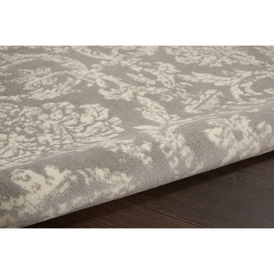 Gray and Ivory Damask 5'3" x 7'3" Synthetic Area Rug