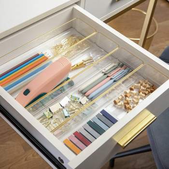 Martha Stewart 9" x 3" 8pc Plastic Stackable Office Desk Drawer Organizers with Gold Trim Clear