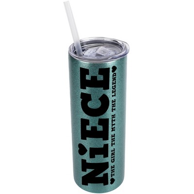 Elanze Designs Turquoise Blue 20 Ounce Double Wall Stainless Steel Glitter Travel Tumbler With Sliding Lid And Straw, Niece The Girl The Myth The