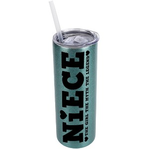 Elanze Designs Turquoise Blue 20 Ounce Double Wall Stainless Steel Glitter Travel Tumbler With Sliding Lid And Straw, Niece The Girl The Myth The - 1 of 4